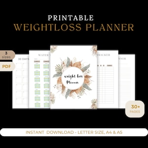 Gewichtsverlies Journal Gewichtsverlies Tracker, Fitness Planner Afdrukbare Gewichtsverlies Grafiek gewicht tracker Lichaamsafmetingen Maaltijdplanner