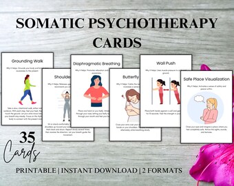 Tarjetas de terapia de habilidades de afrontamiento somático, herramientas de regulación del sistema nervioso, tarjetas didácticas de regulación emocional, mazo imprimible de apoyo para TEPT y trauma.