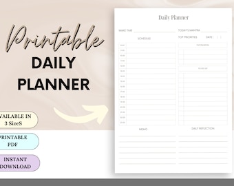 Printable Daily Hourly Planner, Daily Planner, Productivity Planner, Daily Agenda, To do list, Work From Home Planner