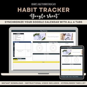 Google Sheet Habit Tracker Excel Tabelle Täglicher Habitplaner Wöchentliches Ziel To Do Liste Vorlage Digital Hyperlinked 6Tabs Routine Dashboard