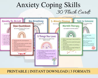Anxiety Cards, Coping Skills, Mindfulness Cards, Anxiety Coping Cards, social emotional Self-regulation Strategies,  DBT therapy resources
