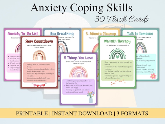 Anxiety Cards, Coping Skills, Mindfulness Cards, Anxiety Coping Cards, social emotional Self-regulation Strategies,  DBT therapy resources