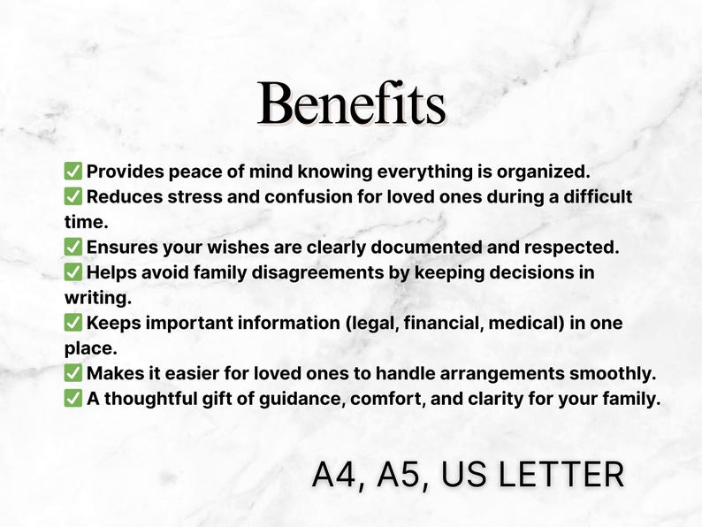 Funeral Planner | Final Wishes Binder | End of Life Planner | 40+ Printable Pages | A4 A5 US Letter | Last Will and Testament image 4