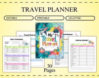 Editable Travel Planner Template, Trip Itinerary & Vacation Journal, Printable Holiday Planning PDF, Canva Digital Organizer, US Letter Size