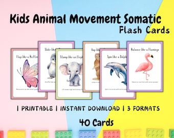 Kids Animal Movement Somatic Cards, Movement Activity, ADHD Transition Action Cards, Educational Preschool Resources, Self Regulation skills