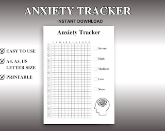 Printable Anxiety Trackers, Track Daily Anxiety Levels, Anxiety Log, Mental Health Care, Habit Tracker , Anxiety Journal, Planner Page