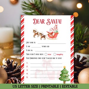 Plantilla de certificado de lista de buenos y carta de Papá Noel editable, carta imprimible de Papá Noel, correo personalizado del Polo Norte, descarga instantánea