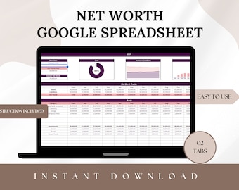 Net Worth Tracker Spreadsheet for Google Sheets, Net Worth Dashboard, Assets and Liabilities Template, Financial Planner, Annual Net Worth