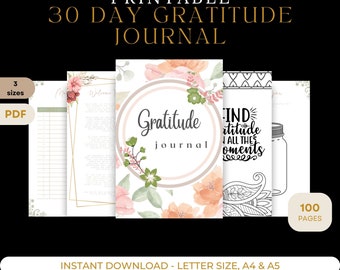 Printable Gratitude Journal, Mood Tracker, Self Care Planner (PDF)