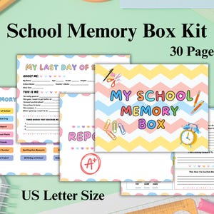 Kit imprimible de caja de recuerdos escolares / Diario de recuerdos para niños / Libro de recuerdos de la infancia en PDF / Páginas para el primer y último día de clases / Tamaño carta de EE. UU.