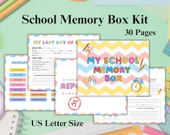 School Memory Box Kit Printable | Kids Keepsake Journal | Childhood Memory Book PDF | First & Last Day of School Pages | US Letter Size