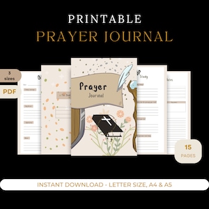 Prayer Journal | Bible Study | Gratitude Journal | digital download PDF | Daily Prayer Printable Planner | Prayer Cards |Devotional Planner
