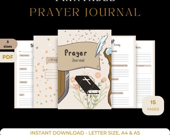 Prayer Journal | Bible Study | Gratitude Journal | digital download PDF | Daily Prayer Printable Planner | Prayer Cards |Devotional Planner