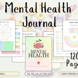 Psychische Gesundheit Journal Bundle druckbar, Digitaler MentalGesundheit Planer, Wellness Arbeitsbuch, Therapie Arbeitsblatt, Angstmanagement, Self Care Tracker