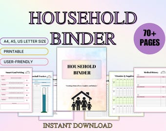 Household Binder, Household Planner, Home Management Binder, Life Organizer, Family Household Binder, Printable Home Organizer in 3 sizes