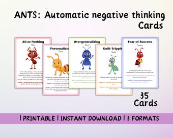 Cartes de pensées négatives automatiques pour enfants, distorsions cognitives, pensées de cadrage de l'état d'esprit, cartes CBT, ressources d'orientation scolaire, outil SEL