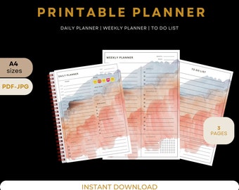 Dagelijkse wekelijkse planner afdrukbaar| Takenlijst| Plannerbundel | Weekorganisator| Kantoorplanner| Takenbureauplanner| Opmerkingen | A4-formaat| PDF|JPG