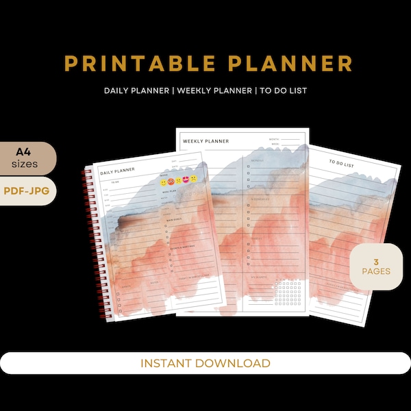 Daily Weekly Planner Printable| To Do List| Planner Bundle | Weekly Organizer| Office Planner| To Do Desk Planner| Notes | A4 size| PDF|JPG