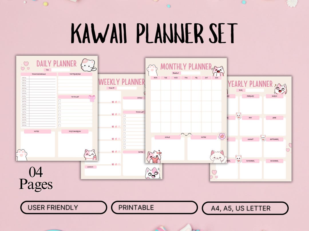 Kawaii Planner Set | Printable Daily Weekly Monthly Yearly Templates ...