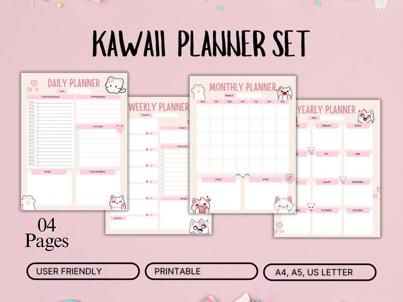 Kawaii Planner Set | Printable Daily Weekly Monthly Yearly Templates ...