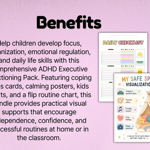 Kids executive functioning printable bundle with habit trackers and visual routines.