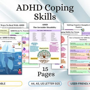 ADHD Executive Functioning And Coping Skills Journal, Salute mentale degli adolescenti, Schede di lavoro di psicoeducazione, aiuti visivi per l'ADHD, terapia per l'ADHD