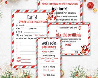 Carta EDITABLE de Papá Noel, Papelería imprimible de Papá Noel, Correo del Polo Norte, Certificado de lista de buenos, Carta de Papá Noel, Escritorio oficial de Papá Noel