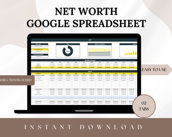 Net Worth Tracker Spreadsheet for Google Sheets, Net Worth Dashboard, Assets and Liabilities Template, Financial Planner, Annual Net Worth