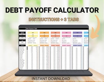 Debt Payoff Tracker Google Sheets,  Debt Avalanche Calculator, Debt Snowball, Debt Free Planner Loan Tracker Credit Card Payoff