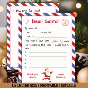 Brief an den Weihnachtsmann, Weihnachtswunschliste, Kinder Weihnachtsbrief, druckbarer Brief an den Weihnachtsmann, bearbeitbarer Buchstabe, Sofort Download