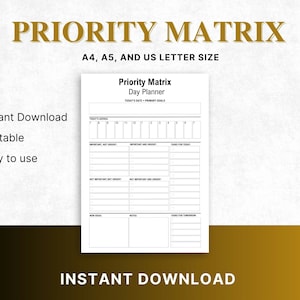 Priority Matrix Printable, Decision Matrix, Eisenhower Matrix, Task Organizer, Productivity Planner, Daily Planner, Urgent-Important Matrix
