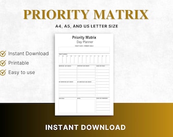Priority Matrix Printable, Decision Matrix, Eisenhower Matrix, Task Organizer, Productivity Planner, Daily Planner, Urgent-Important Matrix