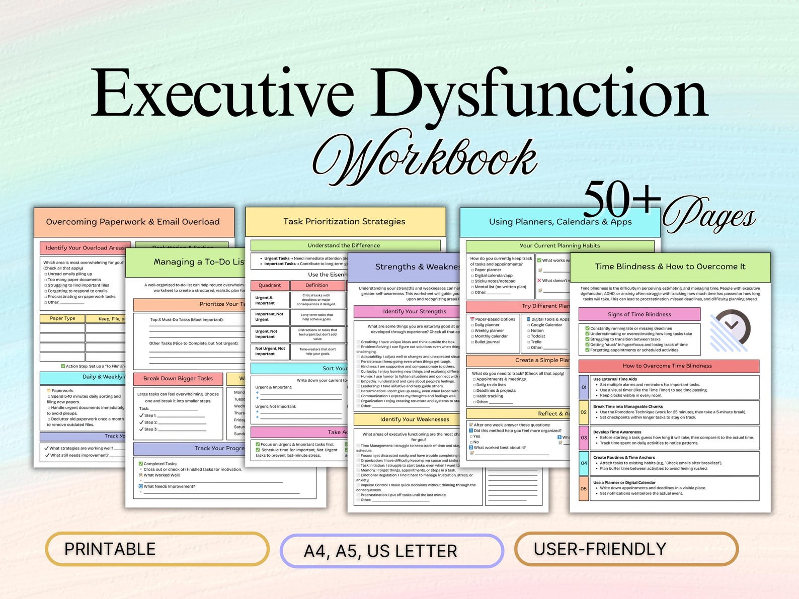 Executive Dysfunction Workbook | ADHD & Anxiety Planner | Organization ...