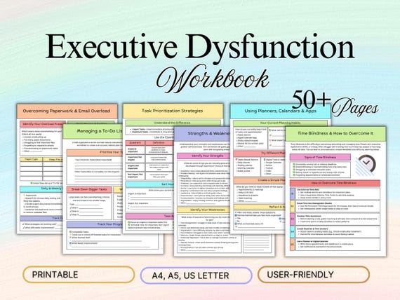 Executive Dysfunction Workbook | ADHD & Anxiety Planner | Organization and Productivity Guide | Mental Health and Focus Journal