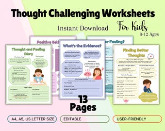 Thought-Challenging Activities for Kids, Therapy Worksheets & Tools, Anxiety Resources, Therapist Office Essentials Counseling Resources