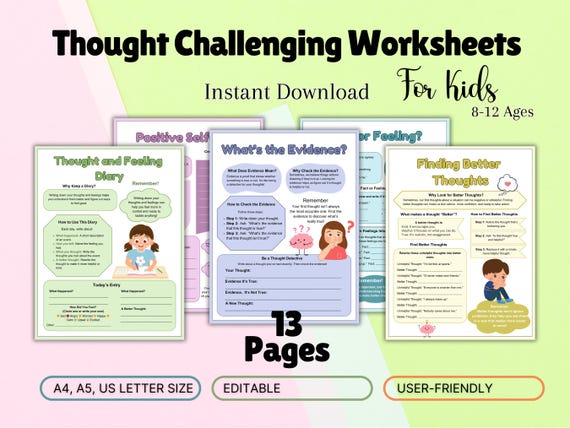 Thought-Challenging Activities for Kids, Therapy Worksheets & Tools, Anxiety Resources, Therapist Office Essentials Counseling Resources