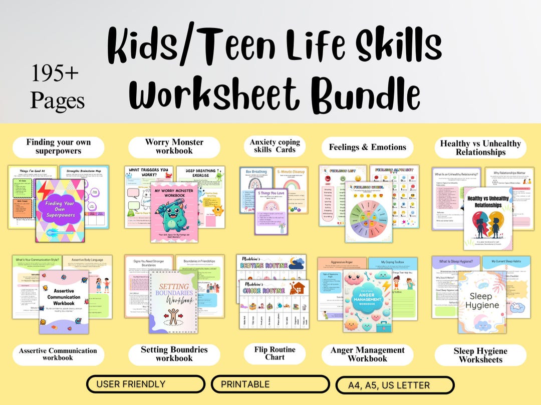 Kids & Teen Life Skills Worksheet Bundle | 195+ Pages | Emotional ...