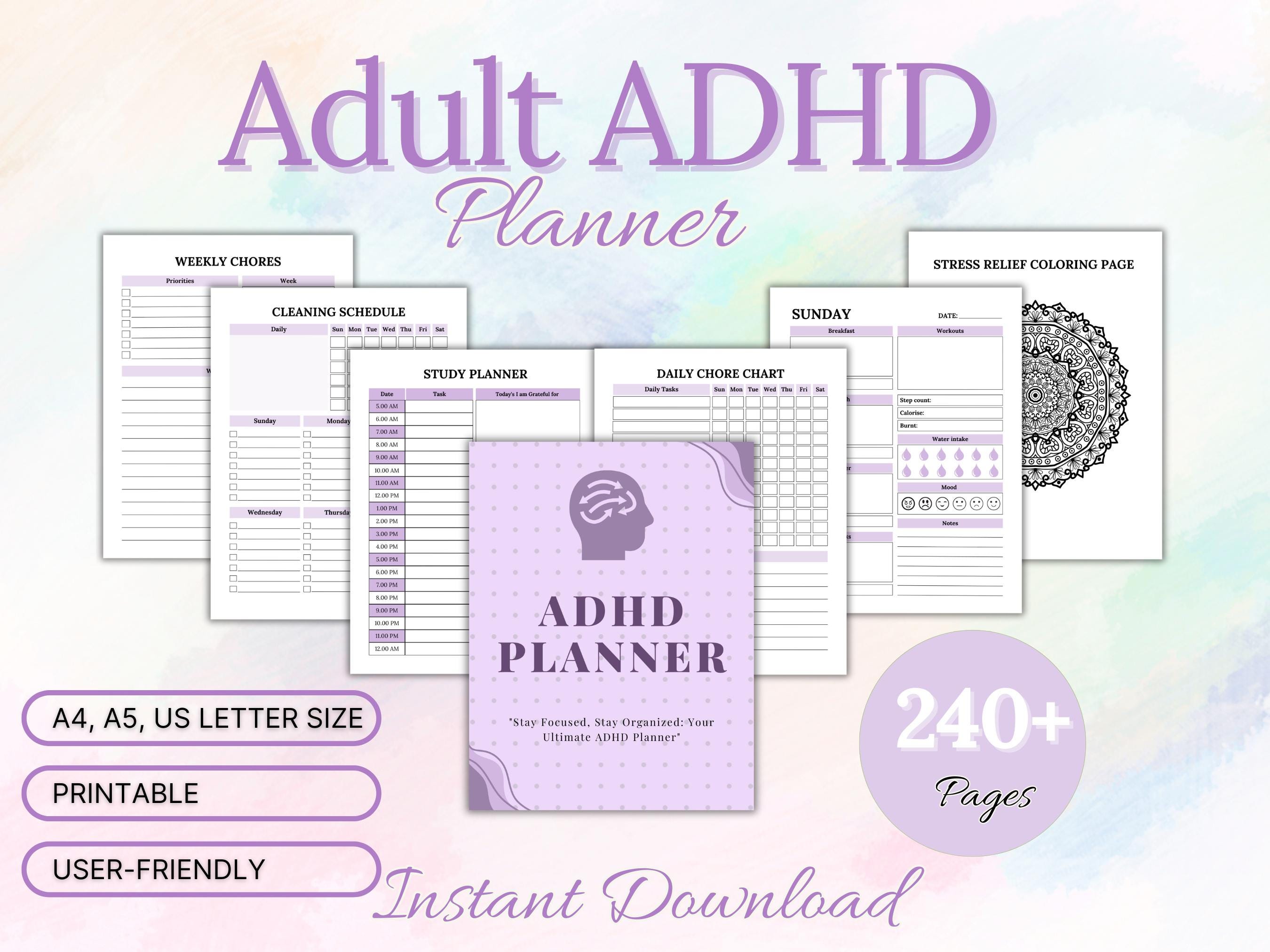 Adhd Planer für Erwachsene, Adhd Planer druckbar, ADHD Produktionsplaner, digitaler Download von Adhd, Tagesplaner von Adhd, Lebensplaner von Adhd PDF