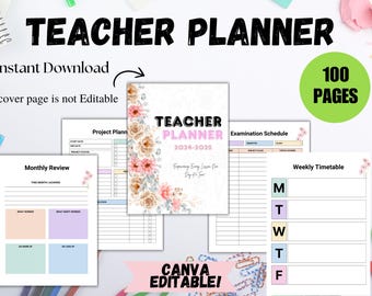 Teacher Planner Printable 2024-2025,Lesson Planner, School Planner, Homeschool Planner, Teacher Binder, Printable PDF