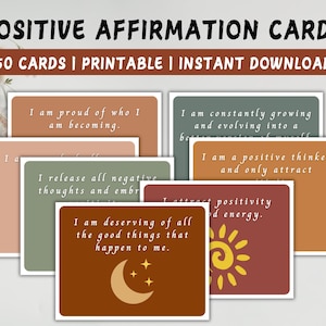 Positive Affirmation Flash Karten, Vision Board Printable, Achtsamkeitskarten, inspirierende Botschaften, motivierende Karten, Bewältigungsfähigkeiten