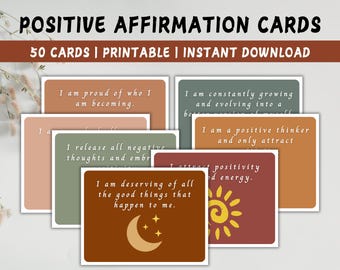 Positive Affirmation Flash Cards, Vision Board Printable, mindfulness cards, inspirational messages, motivational cards, copings skills