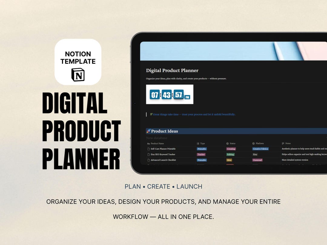 Digital Product Planner Notion Template | Product Launch Planner ...