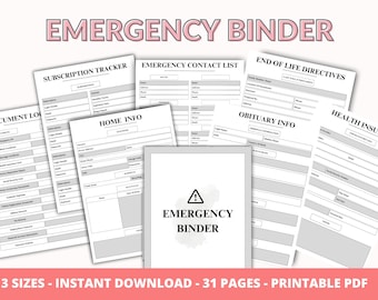 Emergency Binder Planner Printable, Life Binder, What If Binder, Just In Case of Emergency Planner,Medical Binder Life Planner, PDF