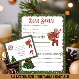 Brief an den Weihnachtsmann mit Umschlag, Weihnachtswunschliste, Kinderweihnachtsbrief, druckbarer Brief an den Weihnachtsmann, bearbeitbare Vorlage