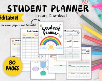 Printable Student Planner Bundle, Academic Study Planner (Digital Download)