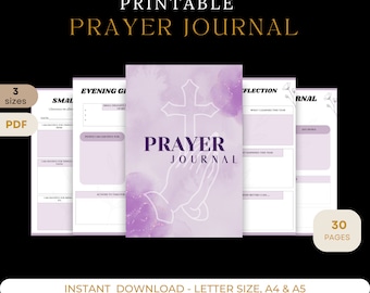 Prayer Journal | Bible Study | Gratitude Journal | digital download PDF | Daily Prayer Printable Planner | Prayer Cards |Devotional Planner