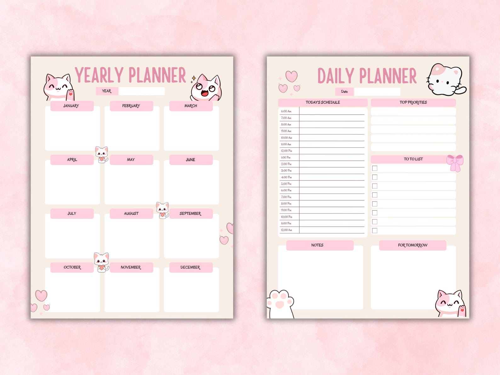 Kawaii Planner Set | Printable Daily Weekly Monthly Yearly Templates ...