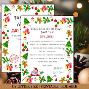 Plantilla de certificado de lista de buenos y carta de Papá Noel editable, carta imprimible de Papá Noel, correo personalizado del Polo Norte, descarga instantánea