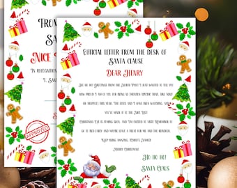 Personalized Santa Letter and Nice List, Printable Template (Instant Download)
