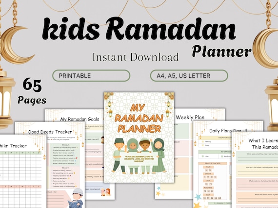 Ramadan Planner for Kids, Digital Islamic Activity Book and Journal, Daily Muslim Organizer with Quran Tracker & Ramadan Schedule